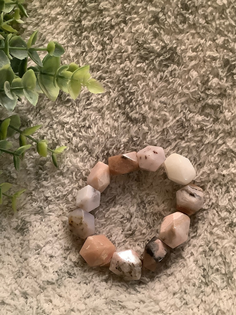 Rustic Natural Agate Gemstone Facetted Beaded Stretch Chunky Bracelet NWT 7”